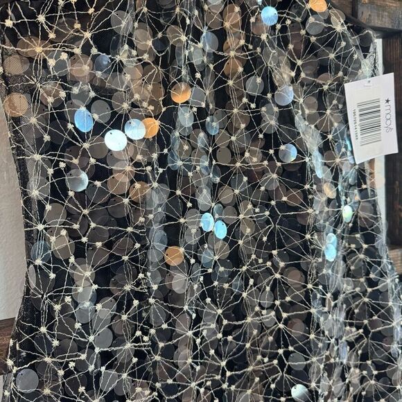 NWT Avec Les Filles Black Silver Embellished Sequin Halter Dress - Picture 7 of 7